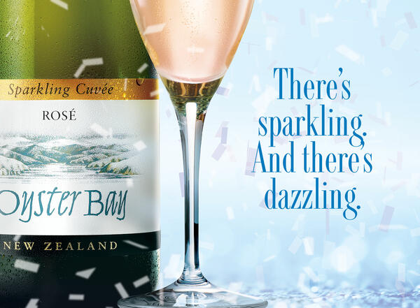 oyster bay sparkling cuvee rose bottle glass tagline