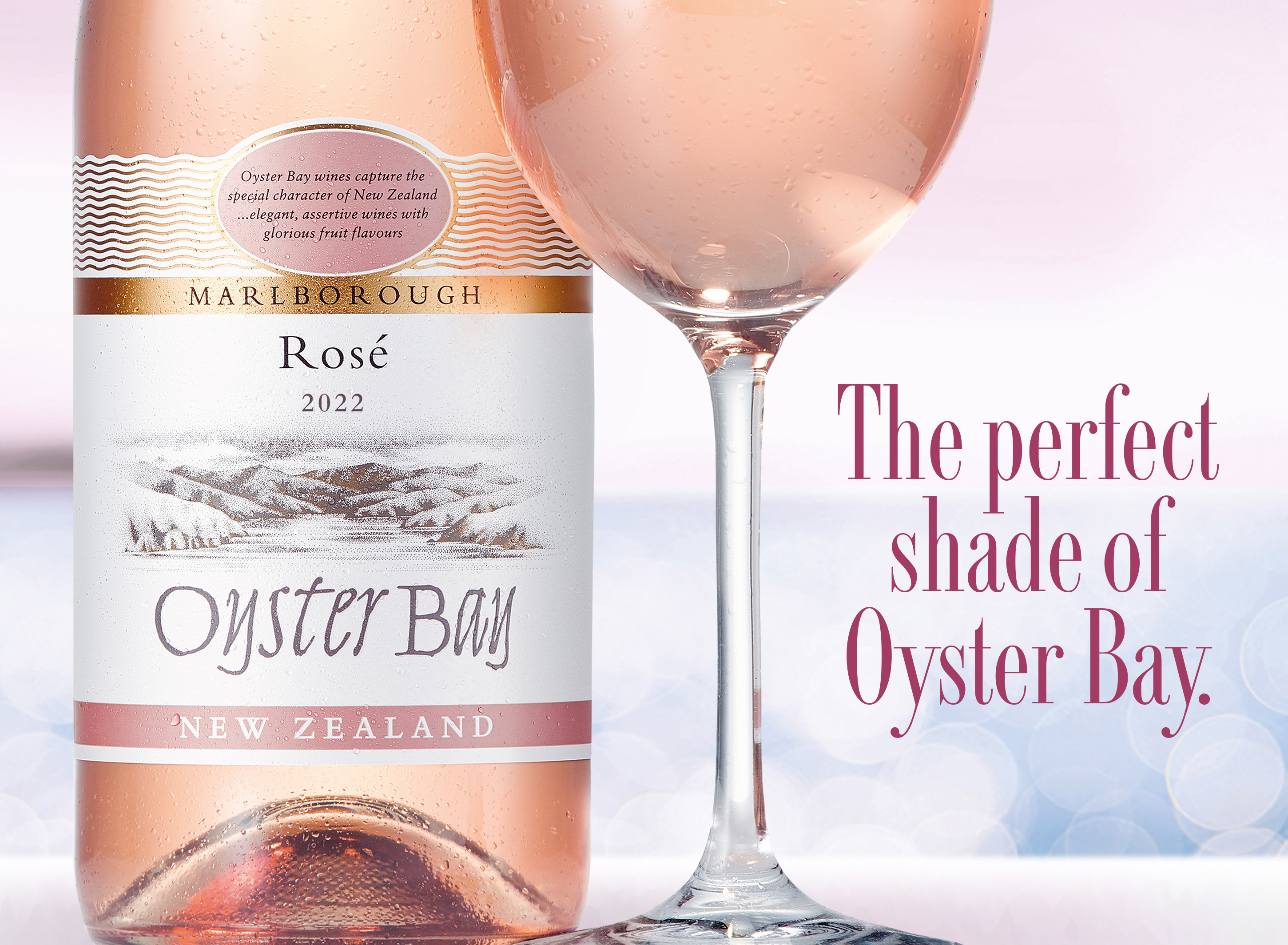 Oyster Bay Marlborough New Zealand Rosé Wine bottle and glass